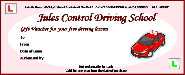 Driving Lessons Gift Voucher, Printable Template - My Party Design